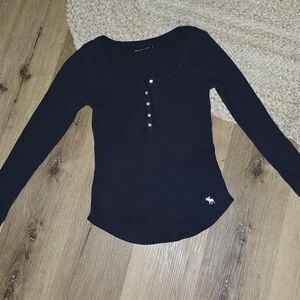 Navy Waffle Long Sleeve Henley Top
